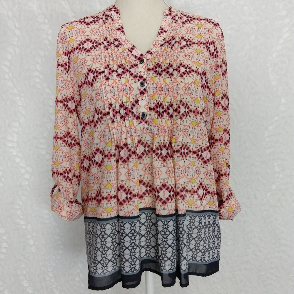 Anthro HD in Paris Kaveri Pintuck Henley Top Sz 8 - Picture 4 of 8